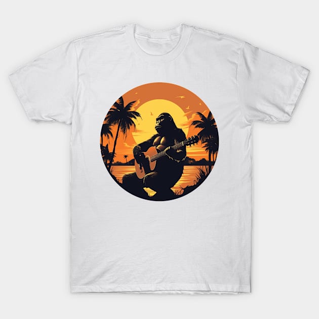 Gorilla with Acoustic Guitar in Sunset T-Shirt by HBfunshirts